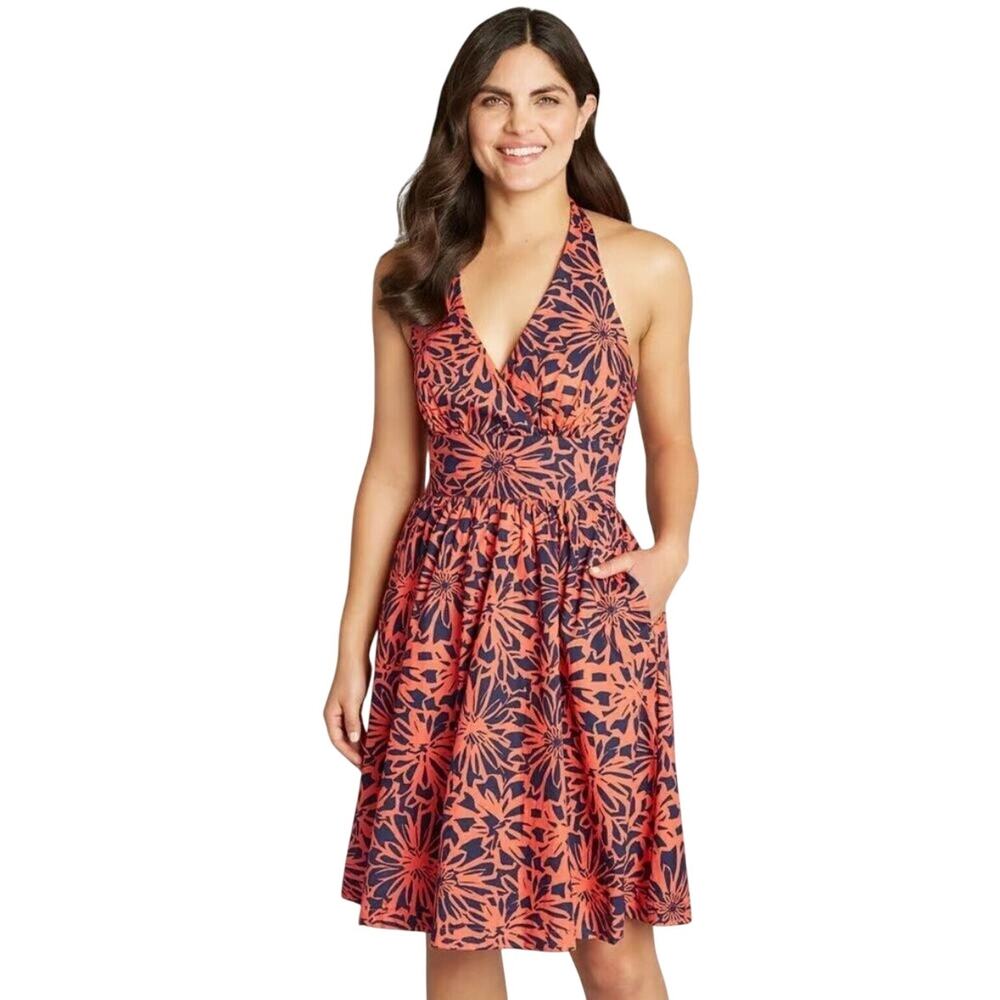 ModCloth The Unfaltering Retro Floral Halter Neck Dress Vacation Pin Up 14 NEW